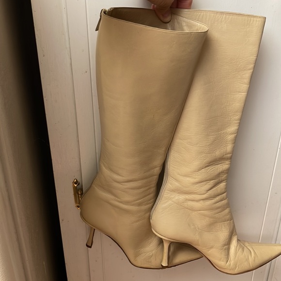 JIMMY CHOO HEELED BOOTS. Sz 37.5 (approx 7). Tan. Zip up back. See all photos! - Picture 2 of 16